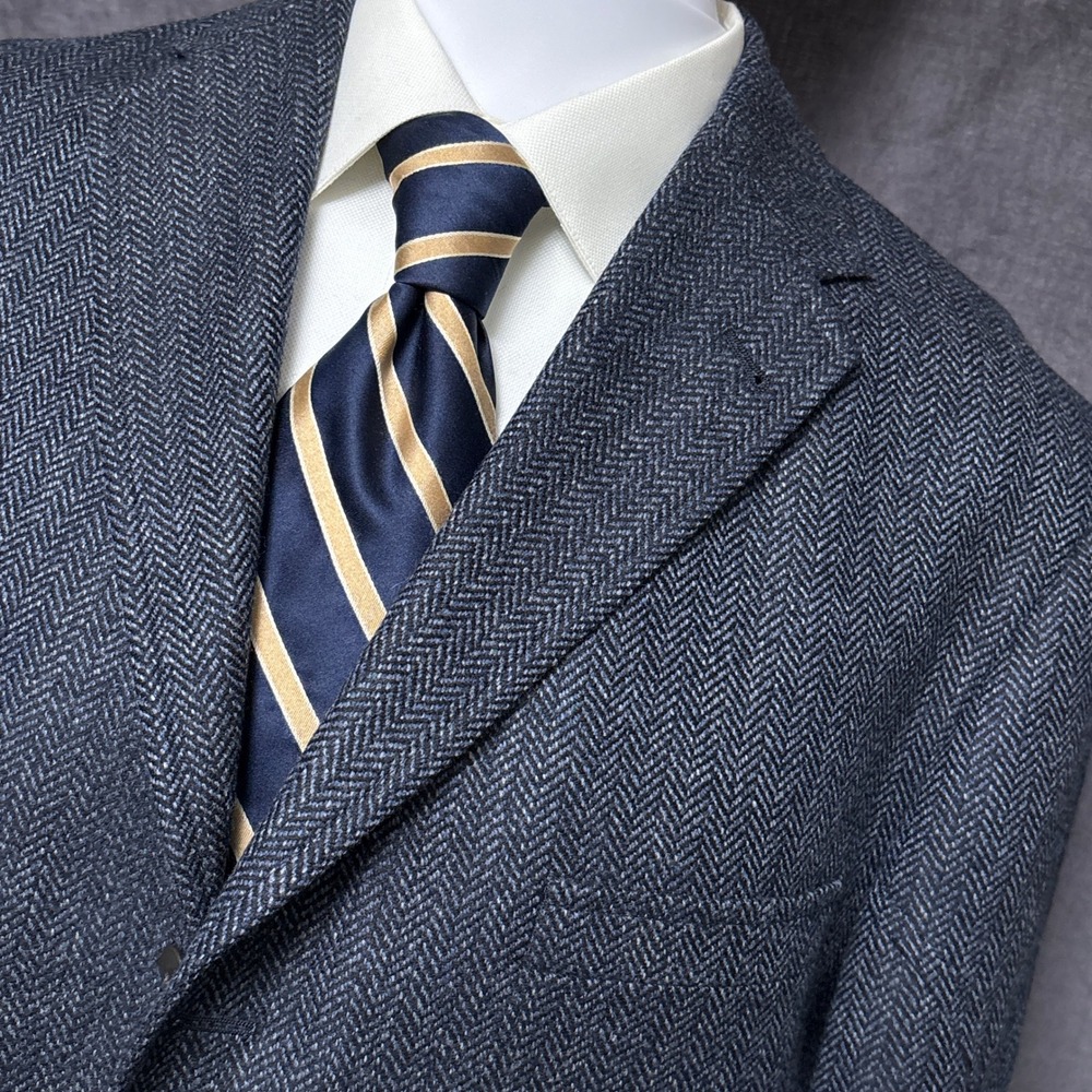 Kroon Sport Coat 42R Blue Wool Cashmere Herringbone‎ Ritchie Blazer Jacket 44R